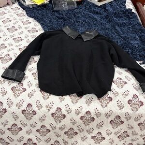 Sioni Black Sweater with Leather Details